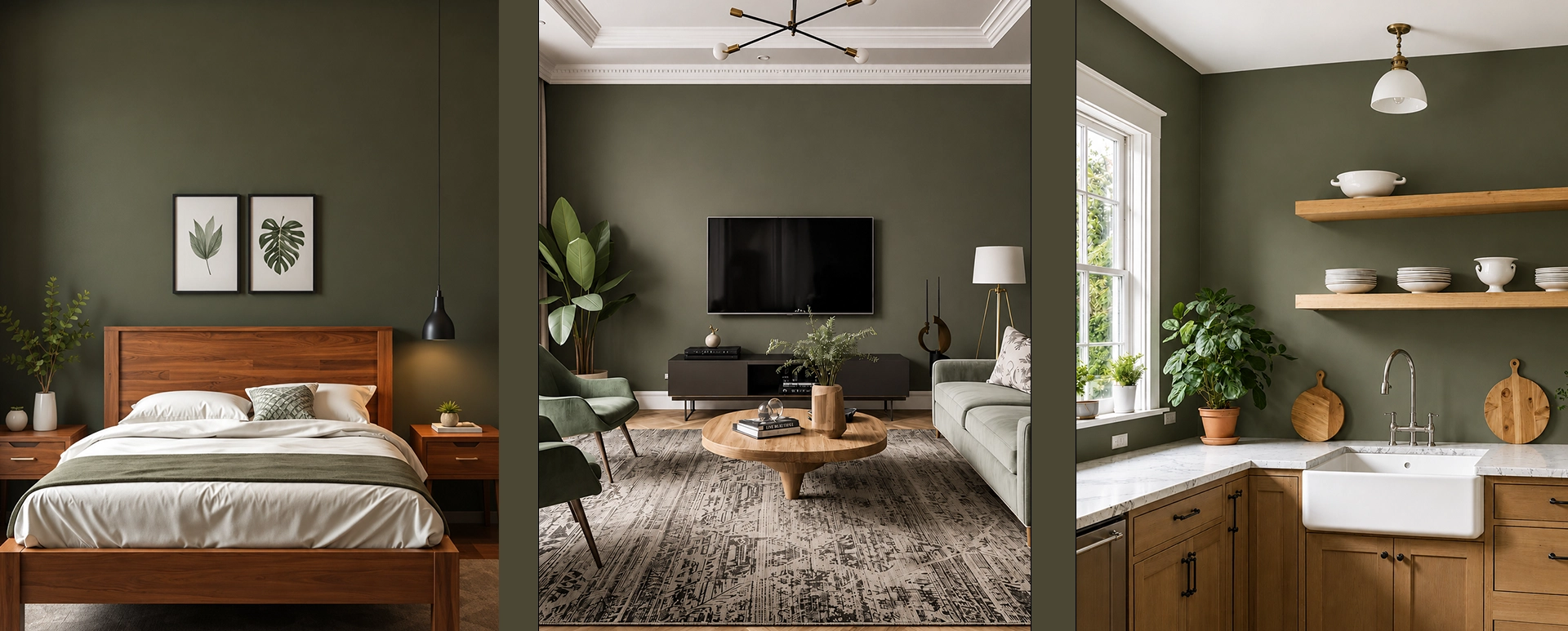 Bedroom painted in Sage Olive