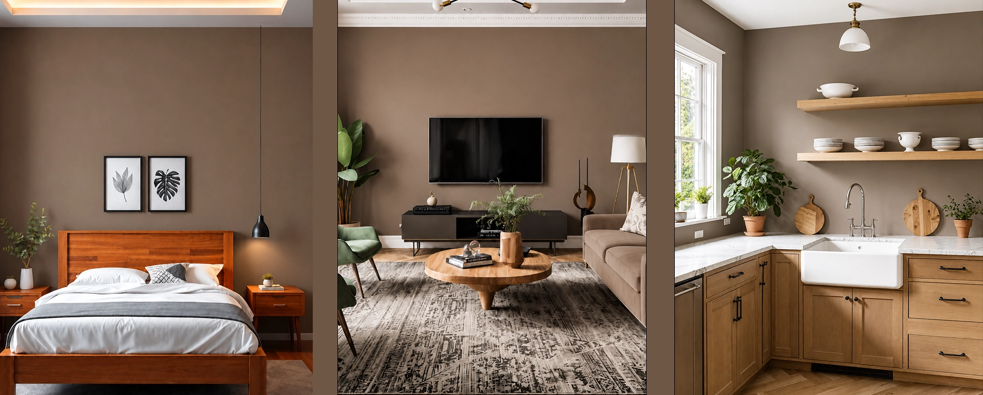 Bedroom painted in Warm Taupe